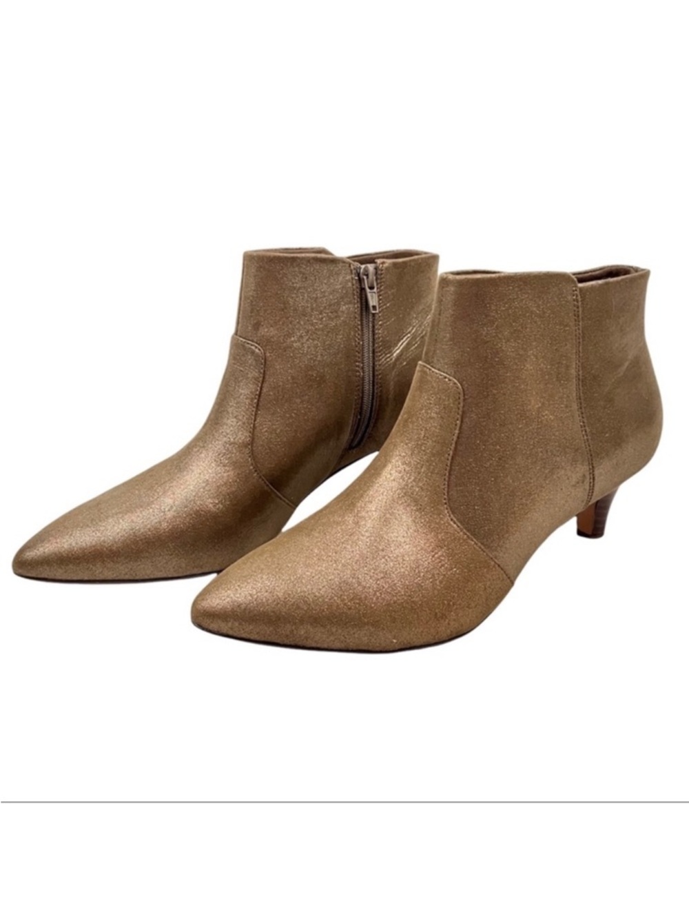 New Clarks Linvale Judith Booties Metallic Bronze 8 Kitten Heel Pointed Toe